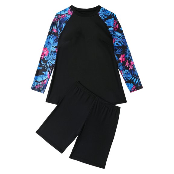 Aellinatey Women Two Piece Swimwear Long Sleeve Rashguard With Board Shorts For Swimming
