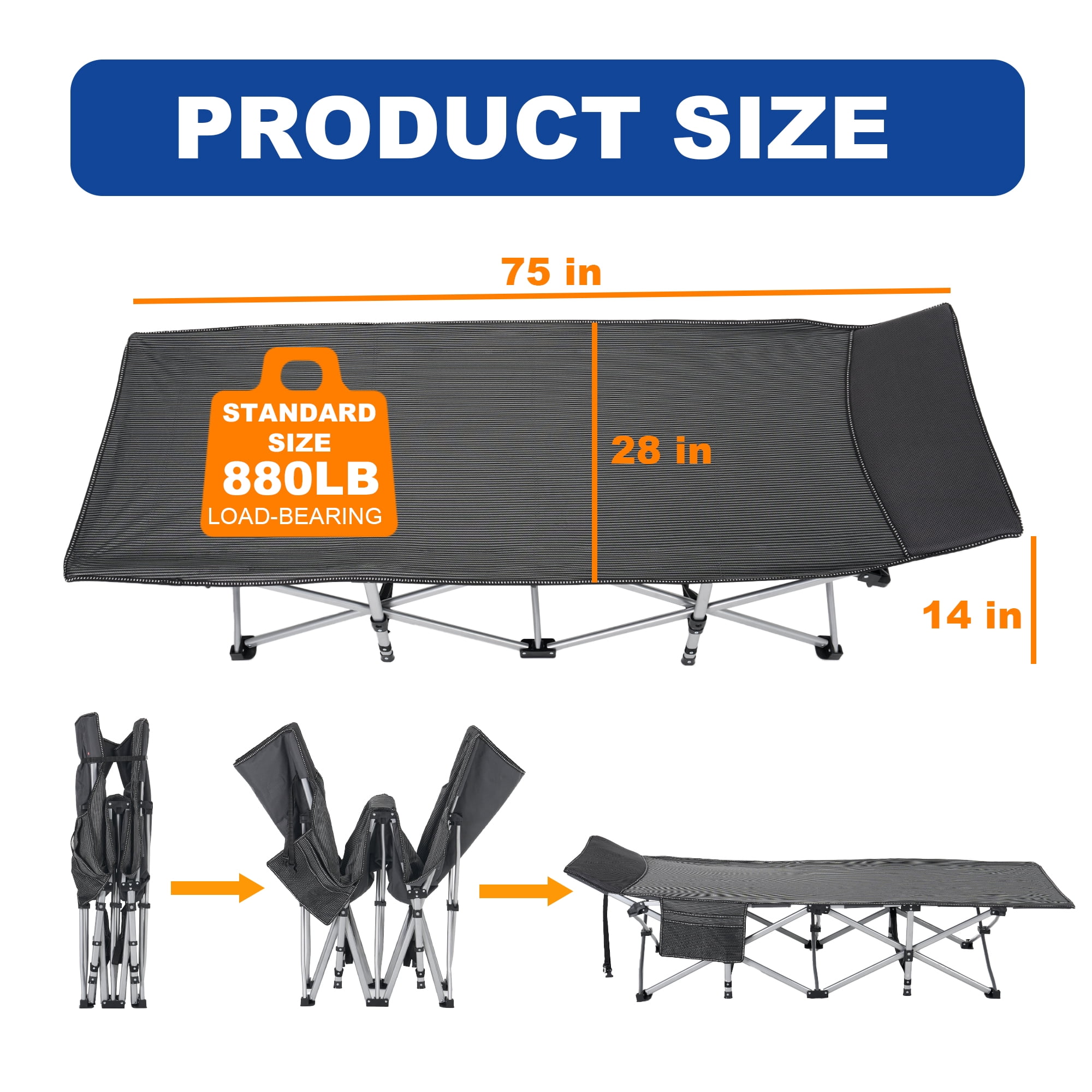 FlexWave 75" x 28" Folding Camping Cot with Mattress for Adults, 880 lb Heavy Duty Portable Guest Bed for Camping, Home & Travel