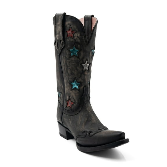 Women's Ferrini Estrella Leather Boots Handcrafted Snip Toe Charcoal