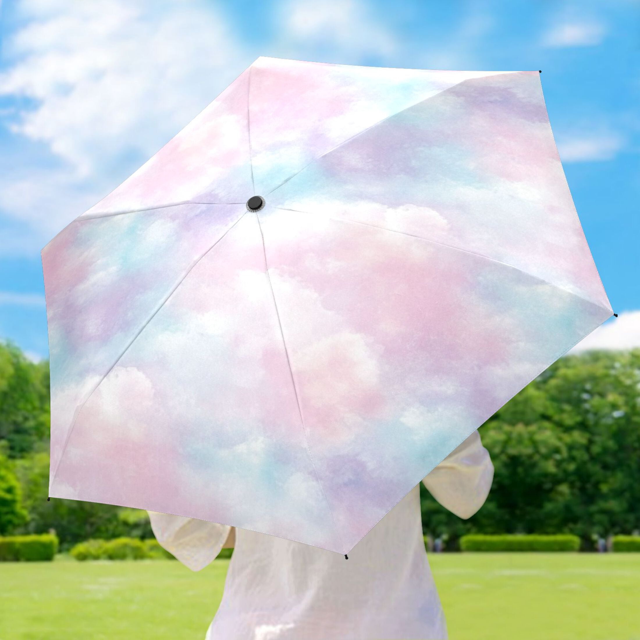 Pastel Clouds Umbrellas for Sun Auto Open Close UV50+ Waterproof 5-Fold Compact Fiberglass Frame