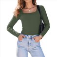 thumbnail image 2 of Camisas de Larga para Mujer, Blusas de Cuello Cuadrado, Blusas Básicas de Punto Acanalado, Conjuntos de Otoño, Ropa de Moda Verde XL, 2 of 8