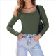 thumbnail image 2 of Camisas de Larga para Mujer, Blusas de Cuello Cuadrado, Blusas Básicas de Punto Acanalado, Conjuntos de Otoño, Ropa de Moda Verde XL, 2 of 8