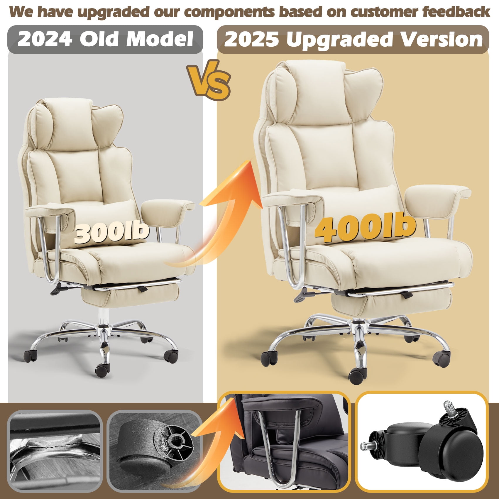 zzw Big and Tall Executive Office Chair, Reclining with Footrest, Adjustable High Back Ergonomic Leather Chair, 400lb Capacity