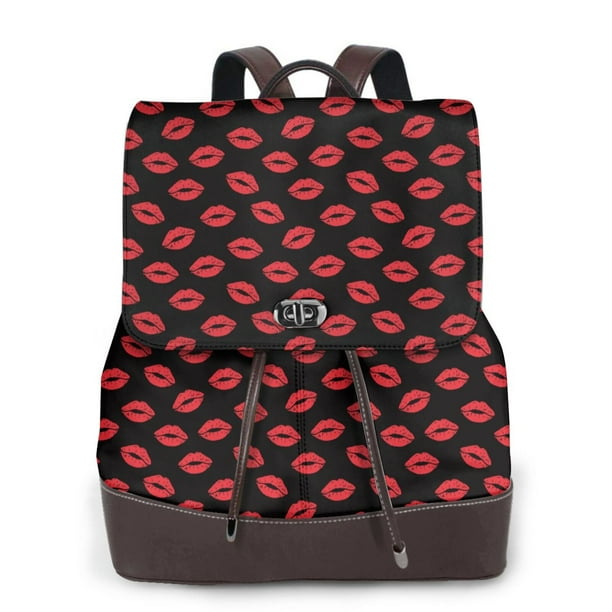 Disketp Sexy Red Lips Kiss Mochila de Cuero para Mujer, Bolso de Espalda Antirrobo con Estilo para Viaje, Trabajo y Uso Diario