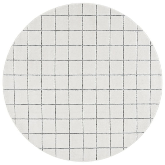 SAFAVIEH Stella Ormonde Geometric Indoor/Outdoor Area Rug, Ivory/Gray, 6'7" x 6'7" Round