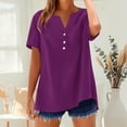 thumbnail image 2 of T Shirts For Women Womens Tops Cotton Linen Shirts For Summer Button Down Tops Short Sleeve Casual Blouses Oversized Tshirts, 2 of 7