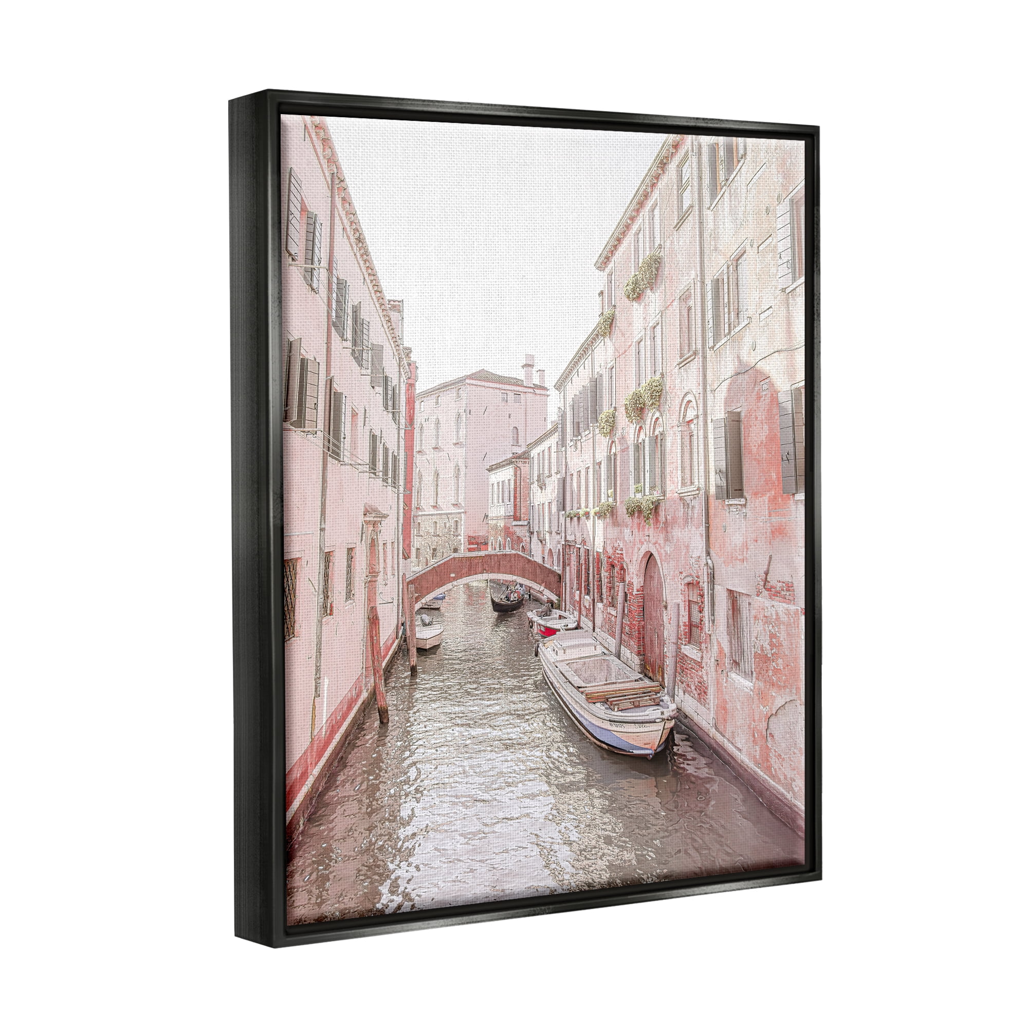 Stupell Industries Canal Boat City Water Bridge Town & City Photography Black Floater Framed Art Print Wall Art
