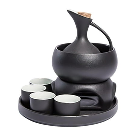 deevoka Ceramic Sake Set Porcelain with Tray 4 Cups,Warming Bowl,Sake Bottle Traditional Drink for Tea Party Restaurant Home