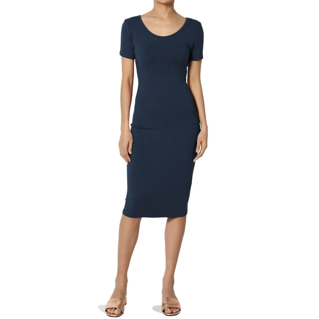 TheMogan Robe Midi Moulante en Jersey de Coton Extensible à Manches Courtes pour Femmes