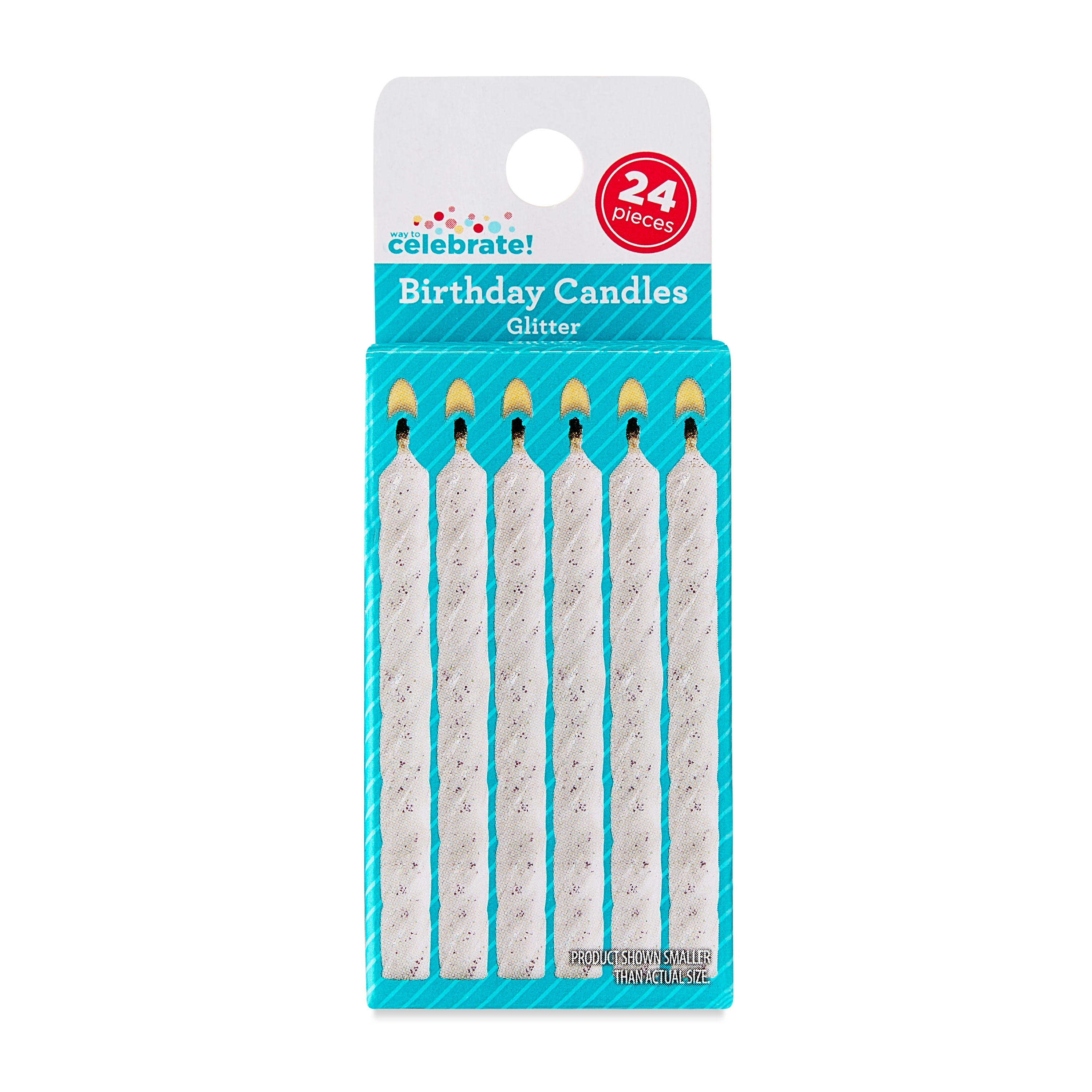 (6 pack) White Glitter Spiral Birthday Candles, 24 Count, by Way To Celebrate