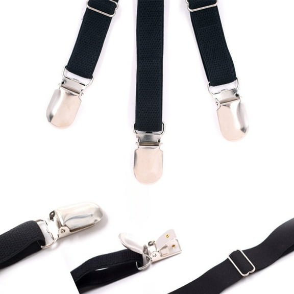 Luxshiny Set of 2 Black Shirt Suspenders for Men with Elastic and Anti- Clips, Comfortable Shirt Holders