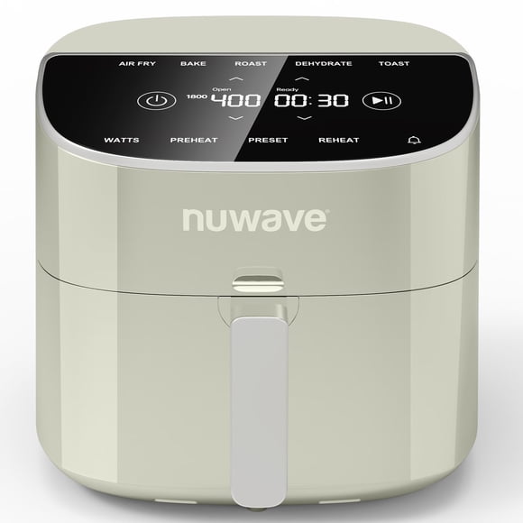 Freidora de aire Nuwave Brio Plus de 8 cuartos, sin PFAS, nueva y mejorada, pantalla táctil digital, pantalla blanca fría, 50°F~400°F en 5° precisos, 5 funciones de cocción, 100 preajustes y 50 memori