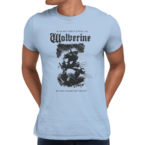 Marvel X-Men Wolverine Vintage Black And White Men's T Shirt (Light Blue, S-XXXL)