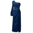 thumbnail image 4 of Tosmy Long Formal Dress Collar Raglan Sleeves Pleated Waist Split Sexy Long Skirt Elegant, 4 of 4