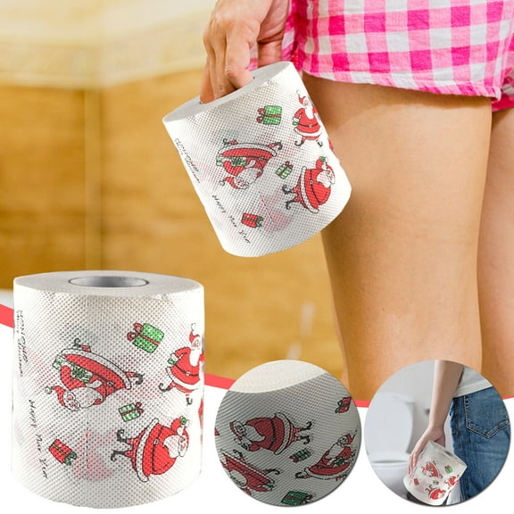 Teissuly Merry Christmas Toilet Paper- Christmas Toilet Paper Roll for White Elephant Gifts, Tissue Napkin Prank Fun- Christmas Decorations for Xmas Stocking Stuffers Novelty Gift Idea, 1 Roll