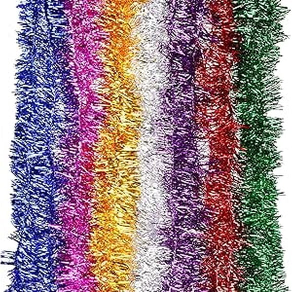 MUYIER 7 Colors Christmas Tinsel Garland Christmas Tree Hanging Tinsel Decoration Metallic Tinsel