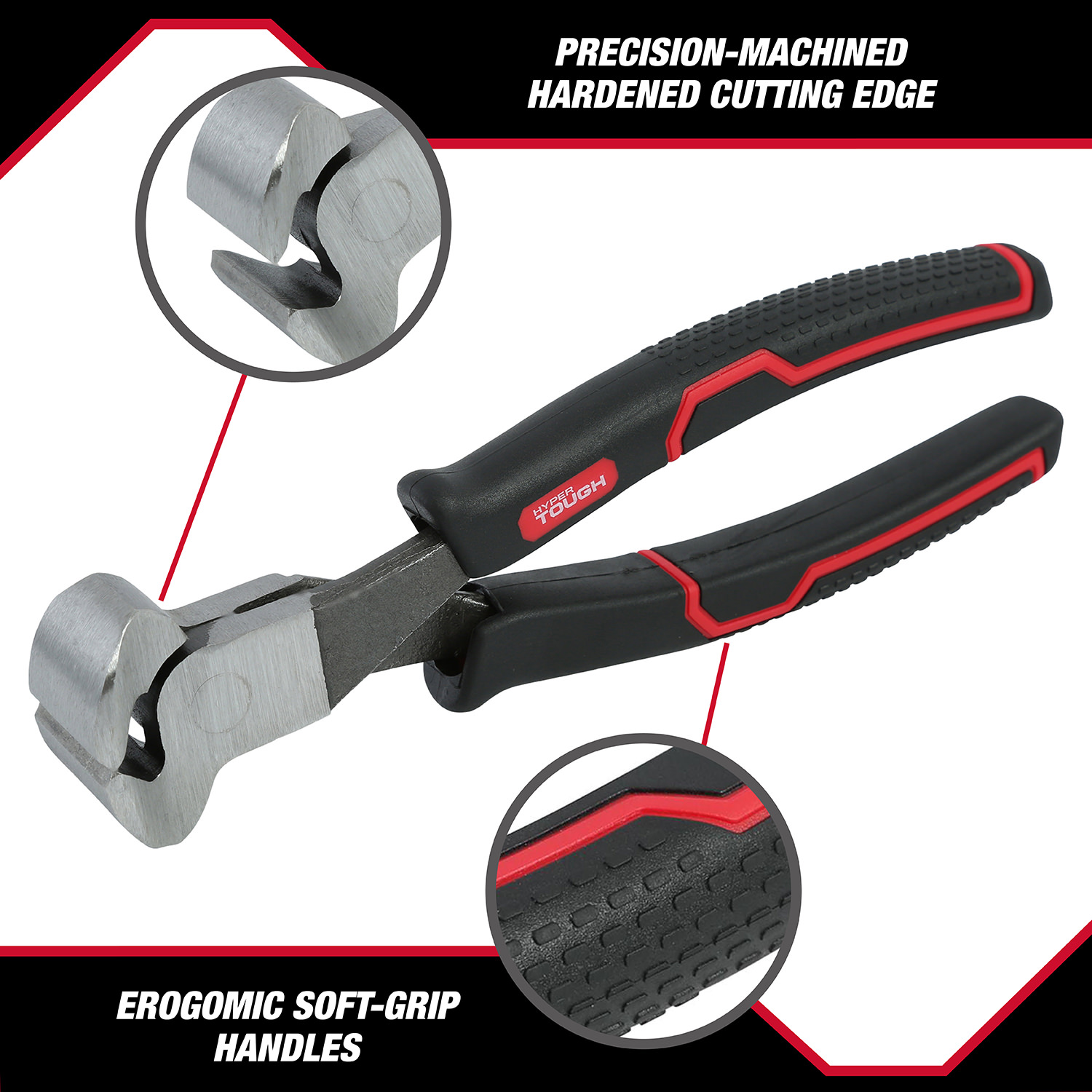 Alicates de Corte Final de 8 Pulgadas Hyper Tough con Empuñaduras Ergonómicas de Confort, Negro 4