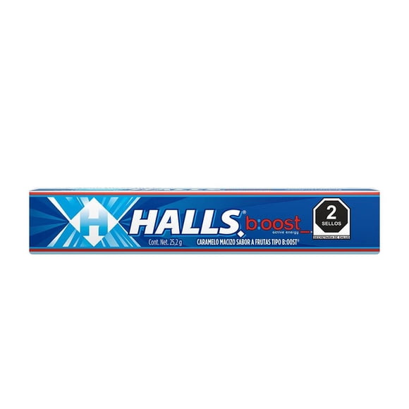 Caramelo macizo Halls Boost sabor a frutas tipo boost 9 pzas