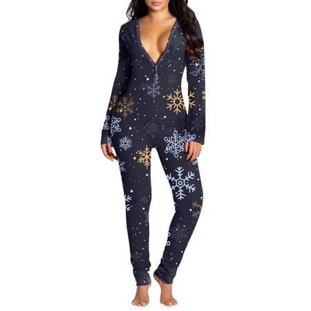 

HSMQHJWE Pyjamas For Women Sleepwear Shirt Jumpsuits For Women Button Back Flap Jumpsuit V Neck Long Sleeve Romper Pajamas Christmas Print Collection Sleepwear Women Sleepwear Pajama Set