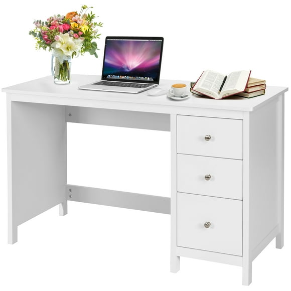 Topbuy Computer Desk Writing Table w/3 Drawers Workstation for Home Office White