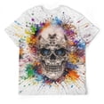 thumbnail image 3 of LAOLIUSN Men's Skull Graphic T Shirt, Colorful Paint Splatter Print Short Sleeve Crew Neck Tee, S-4XL, 3 of 7