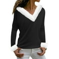 thumbnail image 4 of Christmas Sweater Fur Trim Top for Women, Xmas V Neck Faux Fur Trim Tops Casual Loose Long Sleeve Womens Christmas Outfit Black S, 4 of 7
