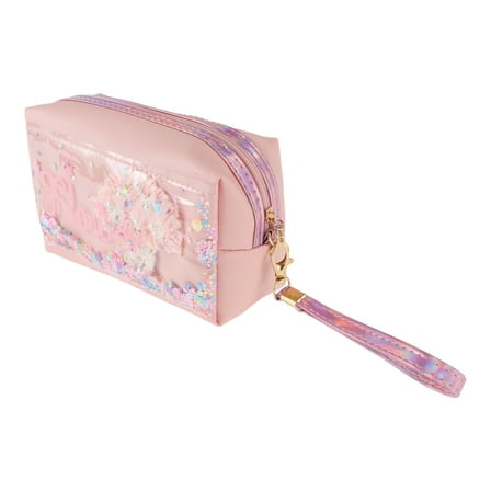 1 Pc Women Portable Sequined Makeup Bag for Travel Vacation Camping Gym Pink PU