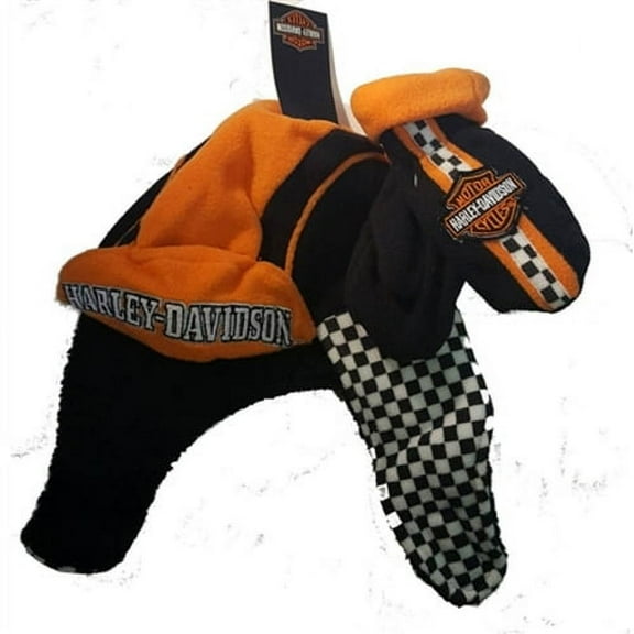 Harley-Davidson Infant Boy Embroidered Fleece Trapper Hat & Mittens, Black
