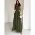 thumbnail image 5 of Army Green Womens Sleeveless A-Line Maxi Dress, Fitted Waist, Elegant Formal Gown For Events, 5 of 6