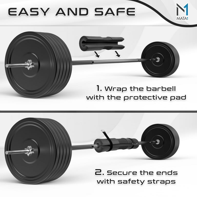 Gym Foam Barbell Pad for Hip Thrust Squat Lunges Black 17x3.5 Inch by Mata1 USA