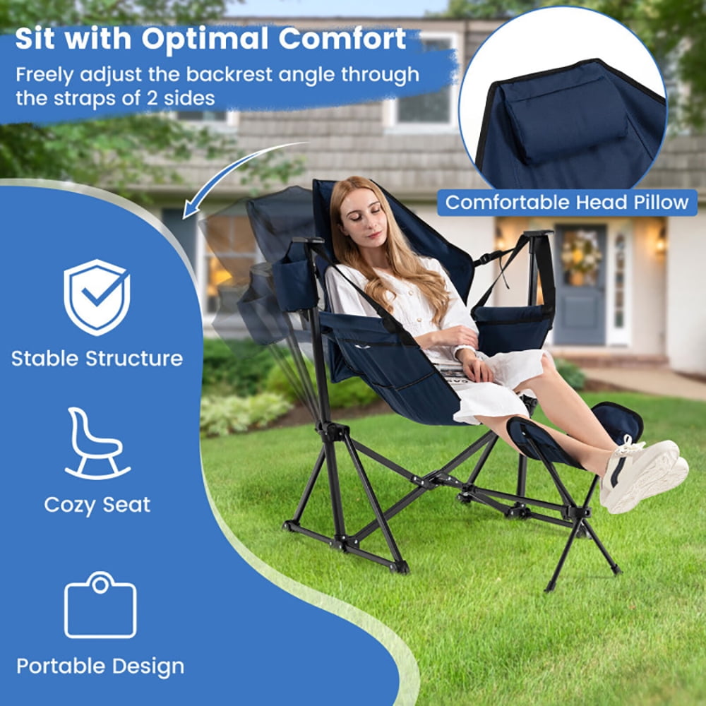 Aimee Lii Hammock Camping Chair with Retractable Footrest and Carrying Bag, Portable Chairs for Adults, Comfy Outdoor Chair, Navy