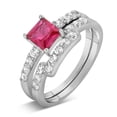 thumbnail image 3 of 6mm Princess Cut 2.25 Carat Red Ruby Moissanite Diamond Wedding Ring Set in 10k White Gold, 3 of 3