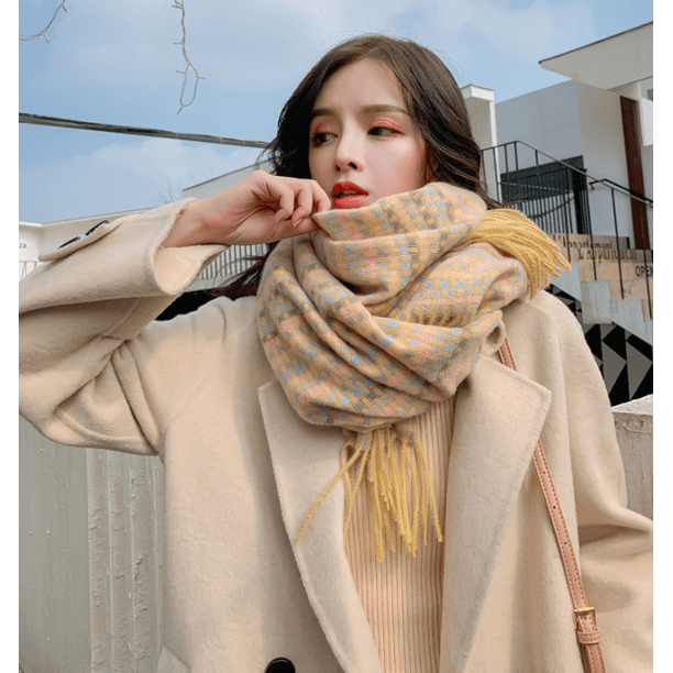 Elegant plaid scarf women winter wild scarf thick scarf 200 70cm