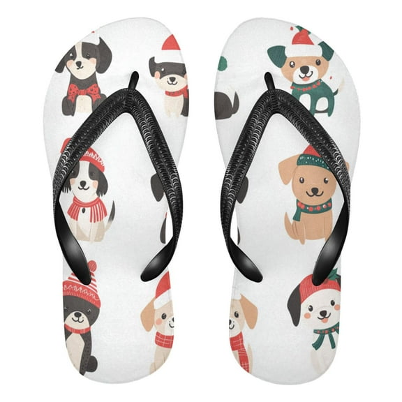 Unisex Comfort Flip Flops Summer Thong Sandals Non Slip Soles Flip Flop for Beach, Pool, and Daily Wear Christmas-themed Dog XS