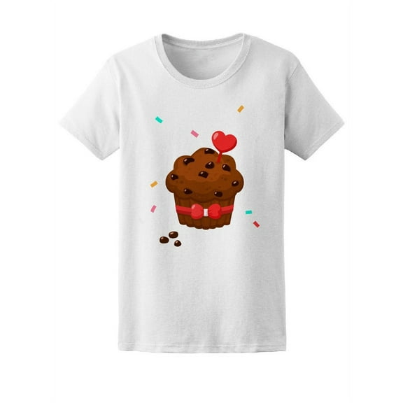 Cute Chocolate Cupcake & Heart T-Shirt Women -Image by Shutterstock, Female Medium