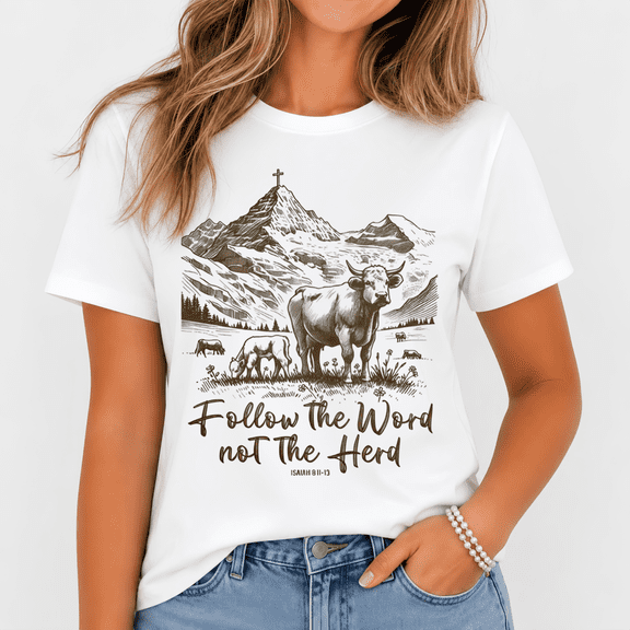 Christian T-Shirt For Women Follow The Word Not The Herd Vintage Bible Verse Tee