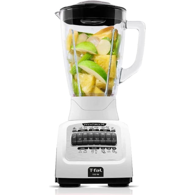 Licuadora T-fal Infiny Force de 1.2 L, color blanco, con cuchillas de acero inoxidable,