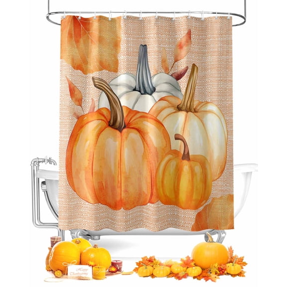 Thanksgiving Pumpkin Shower Curtain Set ,Waterproof Fabric Shower Curtains Fall Leaves Shower Curtains for Bathroom,Bathroom Decor 36"x78"