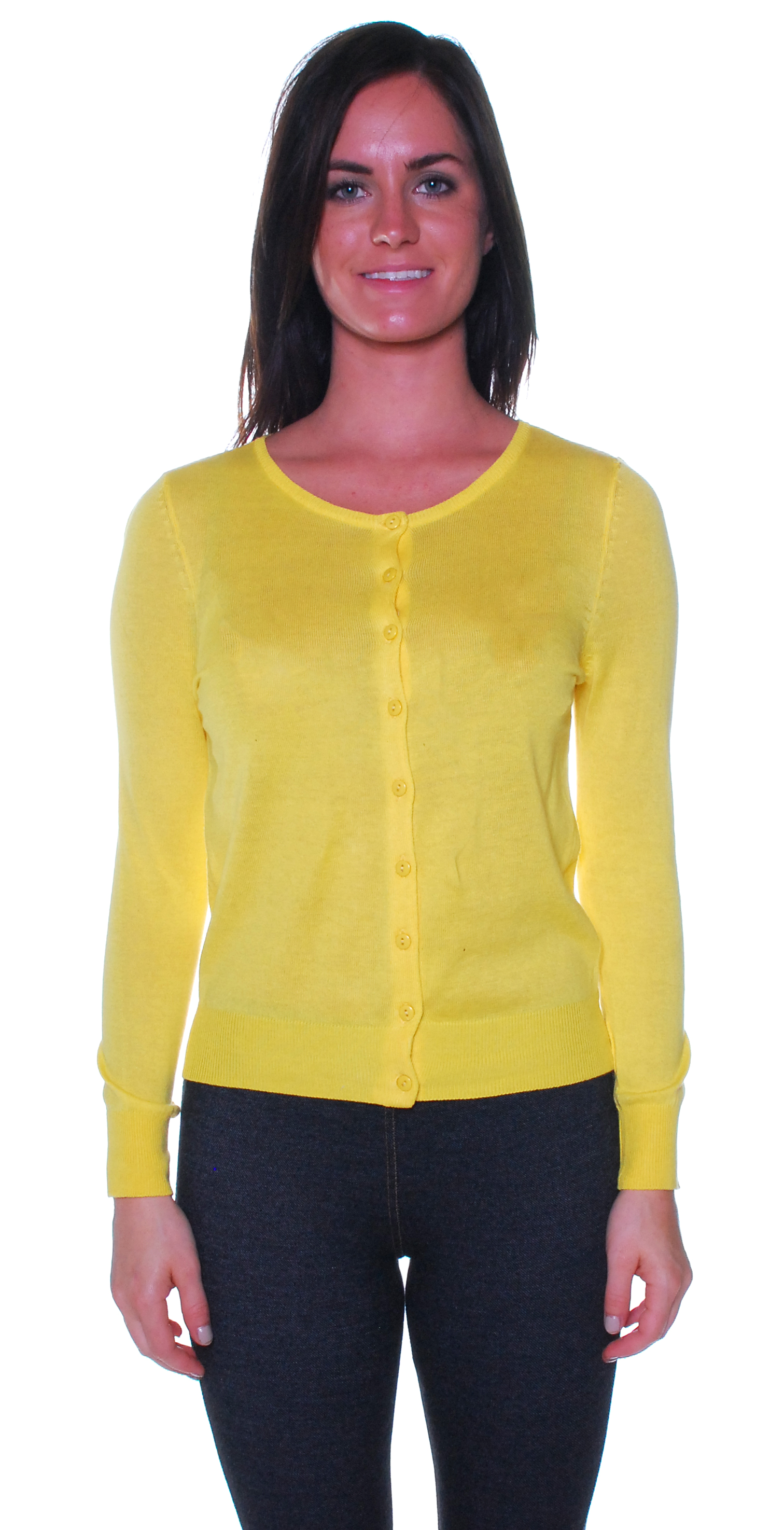 Active USA Junior Women's Classic Basic Round Neck Cardigan Sweater Top