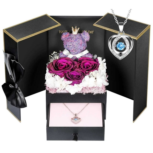 Regalo de rosas preservadas AddWel Forever Real Purple con collar