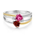 thumbnail image 2 of Gem Stone King 925 Silver and 10K Yellow Gold Pink Created Sapphire and Red Garnet and White Lab Grown Diamond Band Ring for Women (1.22 Cttw, Gemstone September Birthstone, Heart Shape 5MM, Size 5), 2 of 3