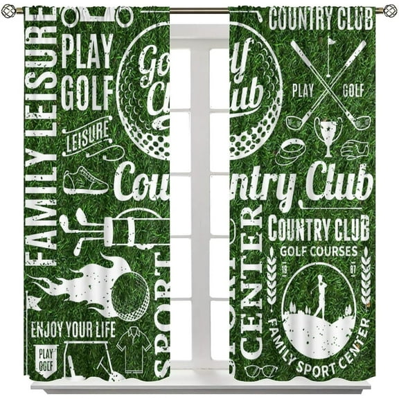 Golf Theme Blackout Curtain,Green Grass Style Print Curtain for Home Kitchen Restaurant Decoration Window Curtain 2Panel 42" W X 54" L