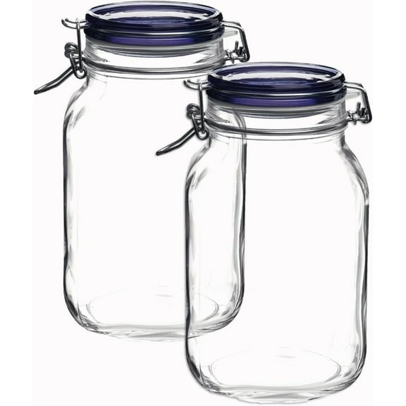 Bormioli Rocco Fido Collection, 2 Pack, 67.75 Oz. Food Storage Glass Jars, Airtight Rubber Seal & Glass Lid, With Stainless Wire Clamp,Made In Italy, Dishwasher Safe, BPA Free