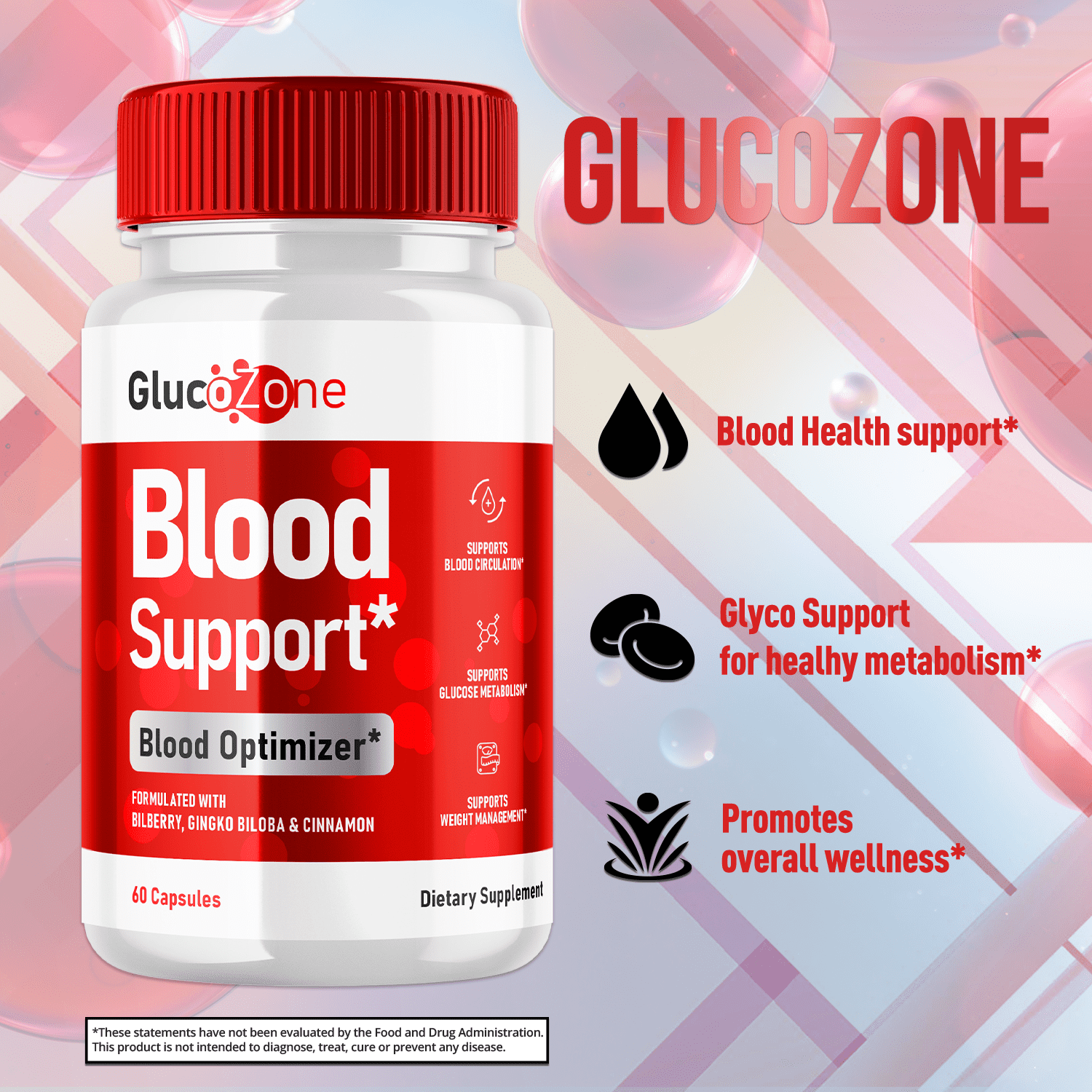 GlucoZone Blood Support Pills Advanced Formula Vitamin Supplement 120 Capsules