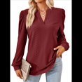 thumbnail image 1 of Blusas para Mujer, Elegantes, Informales, con Cuello en V, Larga, Blusas para Mujer con Mangas Abullonadas Vino Tinto XXL, 1 of 10