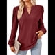 thumbnail image 1 of Blusas para Mujer, Elegantes, Informales, con Cuello en V, Larga, Blusas para Mujer con Mangas Abullonadas Vino Tinto L, 1 of 10