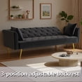 thumbnail image 5 of Arouseden 72" Black Velvet 3 Seater Sofa Golden Legs,American Retro Style Couch with 2 Comfortable Pillows,Velvet Button Tufted Couch for bedroom,Upholstered 3-Seater Sofa for Small Living Room, 5 of 10