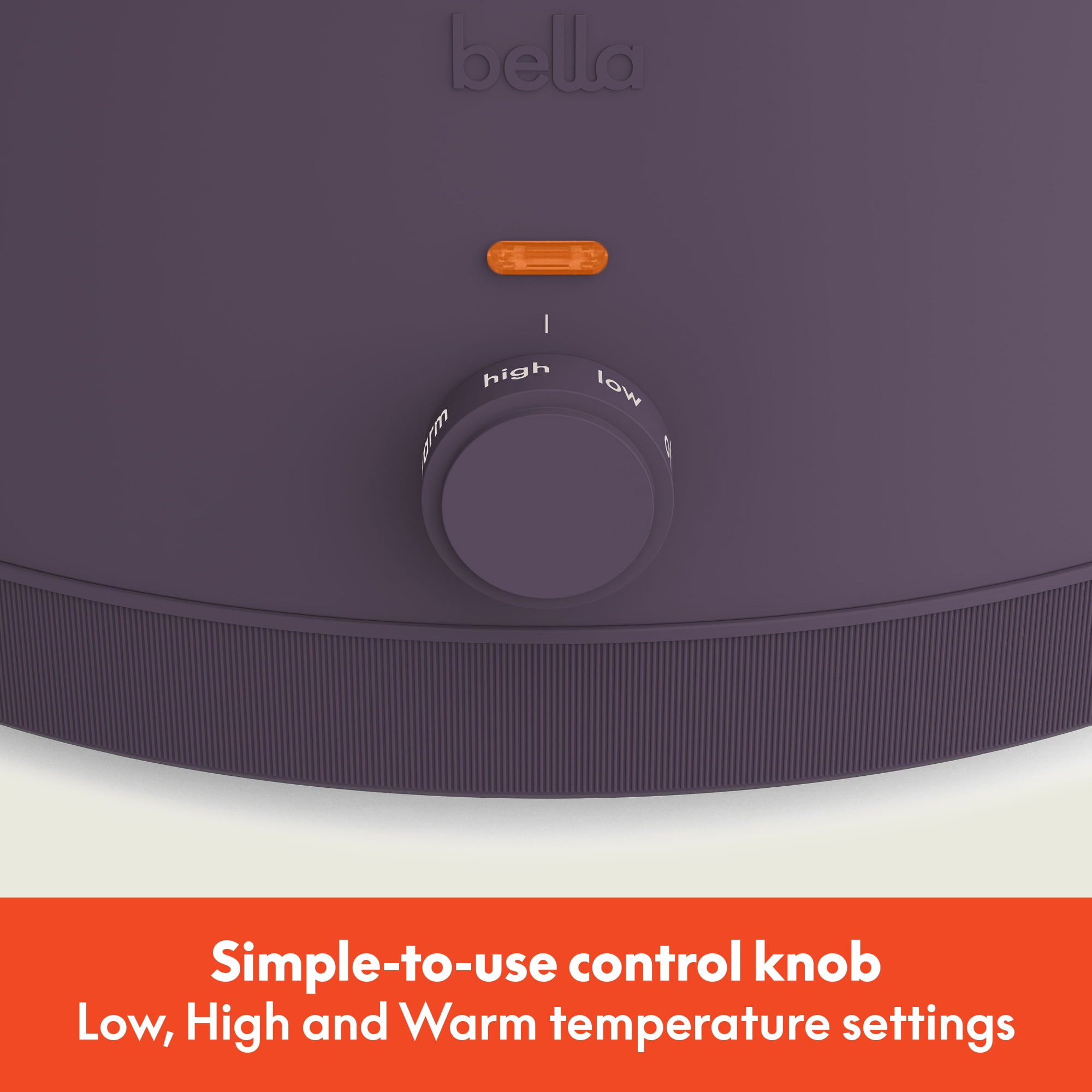 bella 6 Qt Manual Slow Cooker with 3 Temperature Settings, Ceramic Nonstick Coating, Dishwasher Safe Stoneware Pot & Tempered Glass Lid, Plum