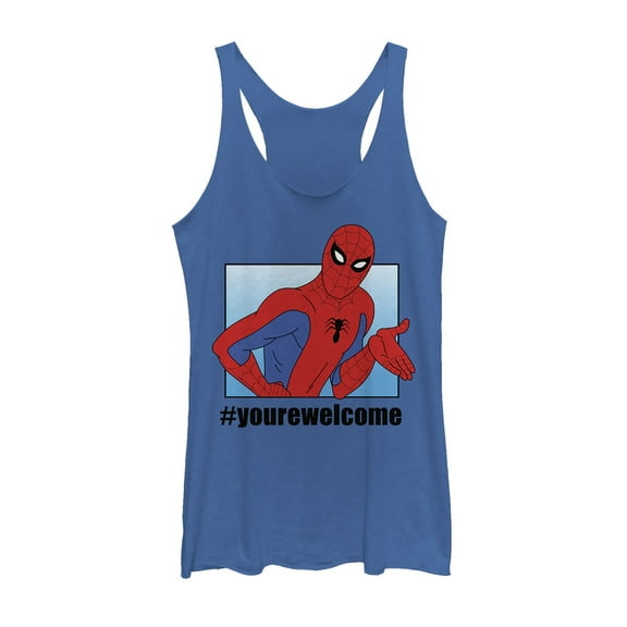 Women's Marvel Spider-Man #yourewelcome  Racerback Tank Top Royal Blue Heather Medium