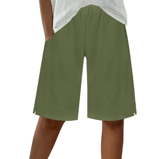 Pantalones Cortos Casuales de Color Sólido Capri, Mezcla Cómoda de Poliéster para el Hogar Y el Uso Diario